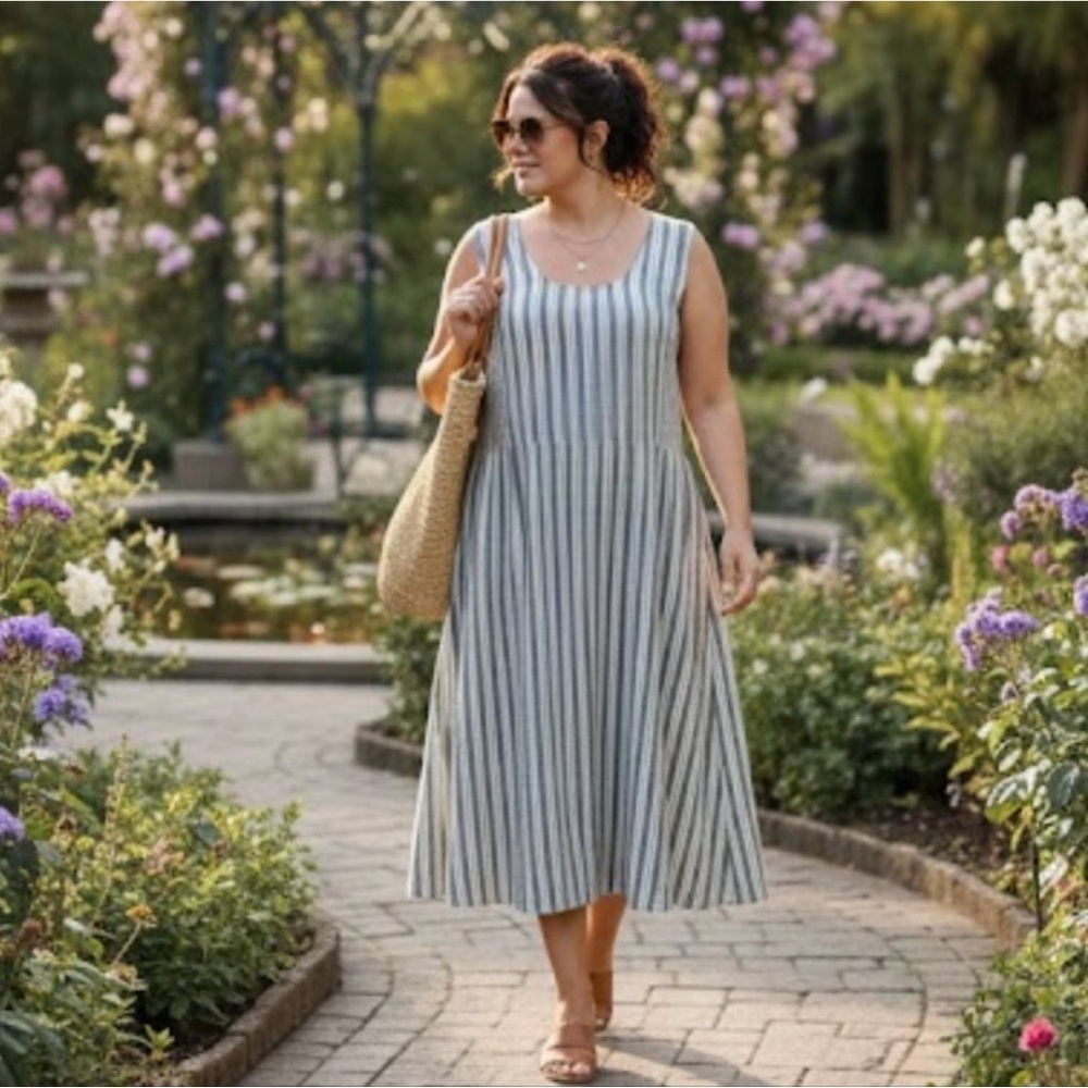 Penningtons Striped Sleeveless Linen Dress 26 NWT